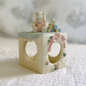 Vintage 1990s Baby Girl Photo Cube Terragrafics 1992 Nursery Hand Painted